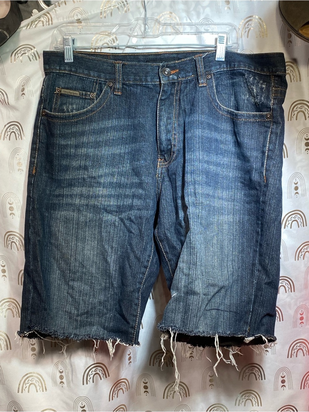 Calvin Klein Distressed Dark Blue Denim Cutoff Shorts